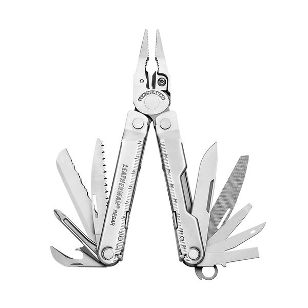 Outil multifonction Leatherman Rebar léger en acier inoxydable 420HC, finition oxyde noir, 189 g, étui noir avec système MOLLE - Boîte