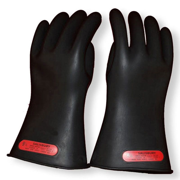 Gants électriques en caoutchouc Salisbury, classe 0 basse tension, 28 cm (11 pouces), noirs E011B
