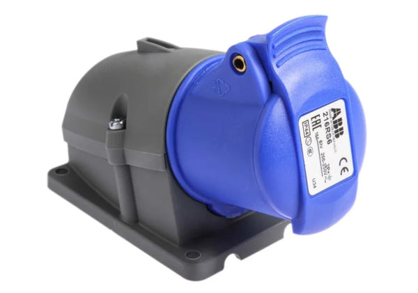 Prise industrielle murale coudée IP44 bleue 2P + T, 16 A, 230 V