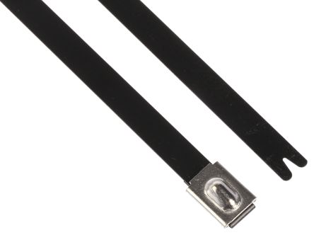 Collier de serrage HellermannTyton, à bille, 362 mm x 7,9 mm, acier inoxydable revêtu de polyester noir, paquet de 50