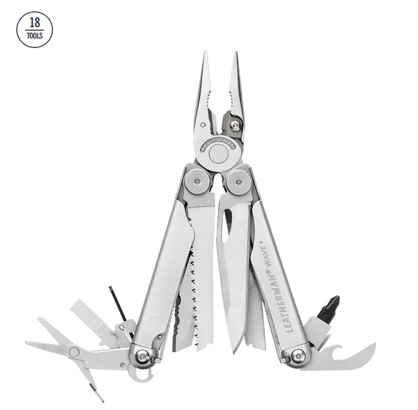 Outil multifonction Leatherman Wave Plus 420HC, lames en acier inoxydable, étui à bouton en nylon - Argenté - Boîte