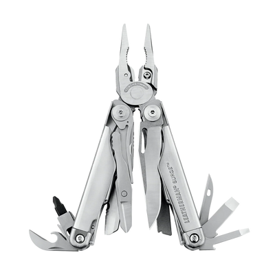 Outil multifonction Leatherman Surge robuste en acier inoxydable 420HC, finition oxyde noir, 2 lames, étui noir MOLLE - Boîte